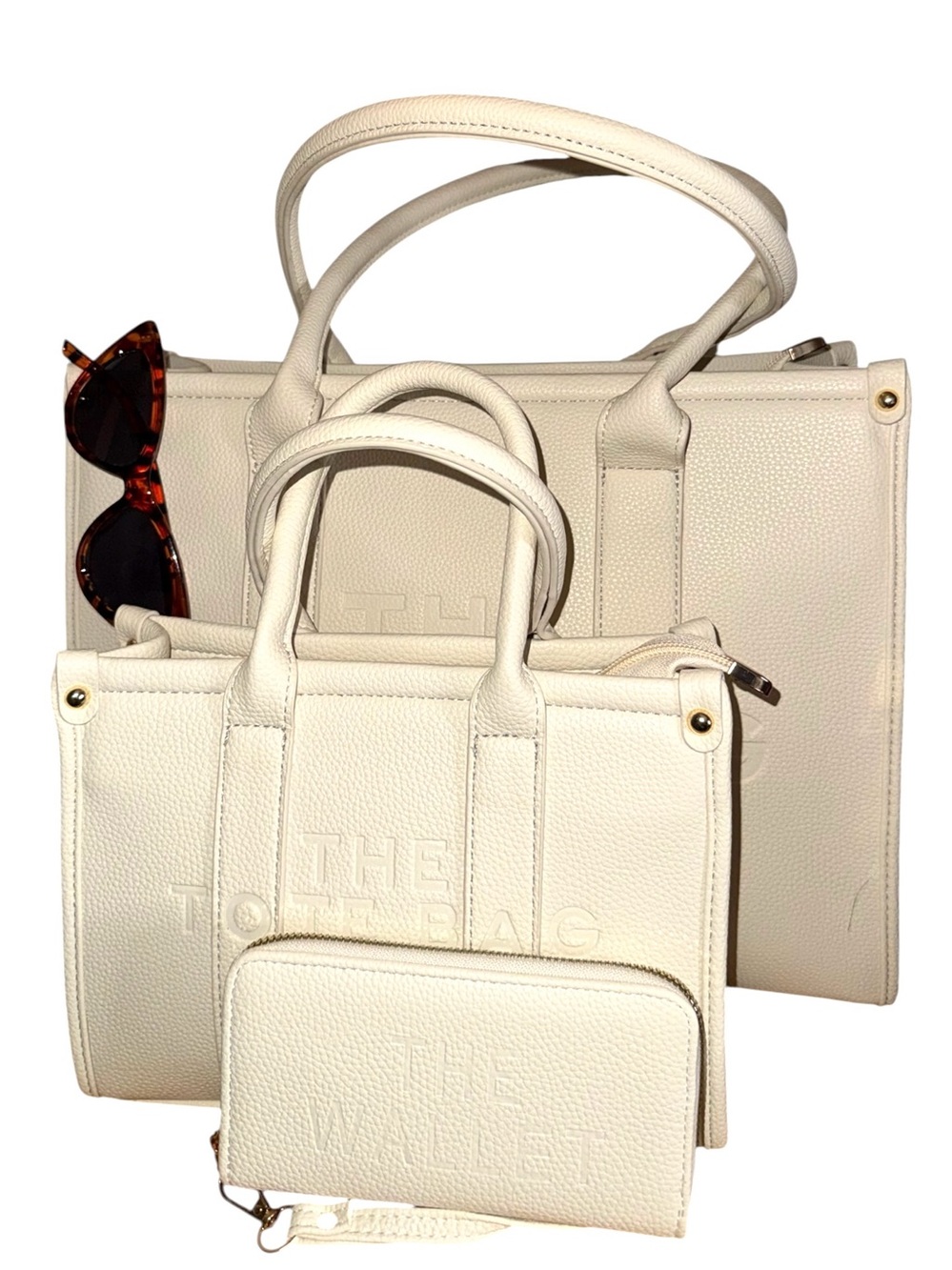 3pc Set Classic Fashion Cream Lg. Tote/Med. Tote/Medium Zip Wallet  - NWT